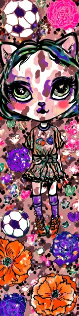 Free kawaii cats bookmark featuring a smear-face soccer cat